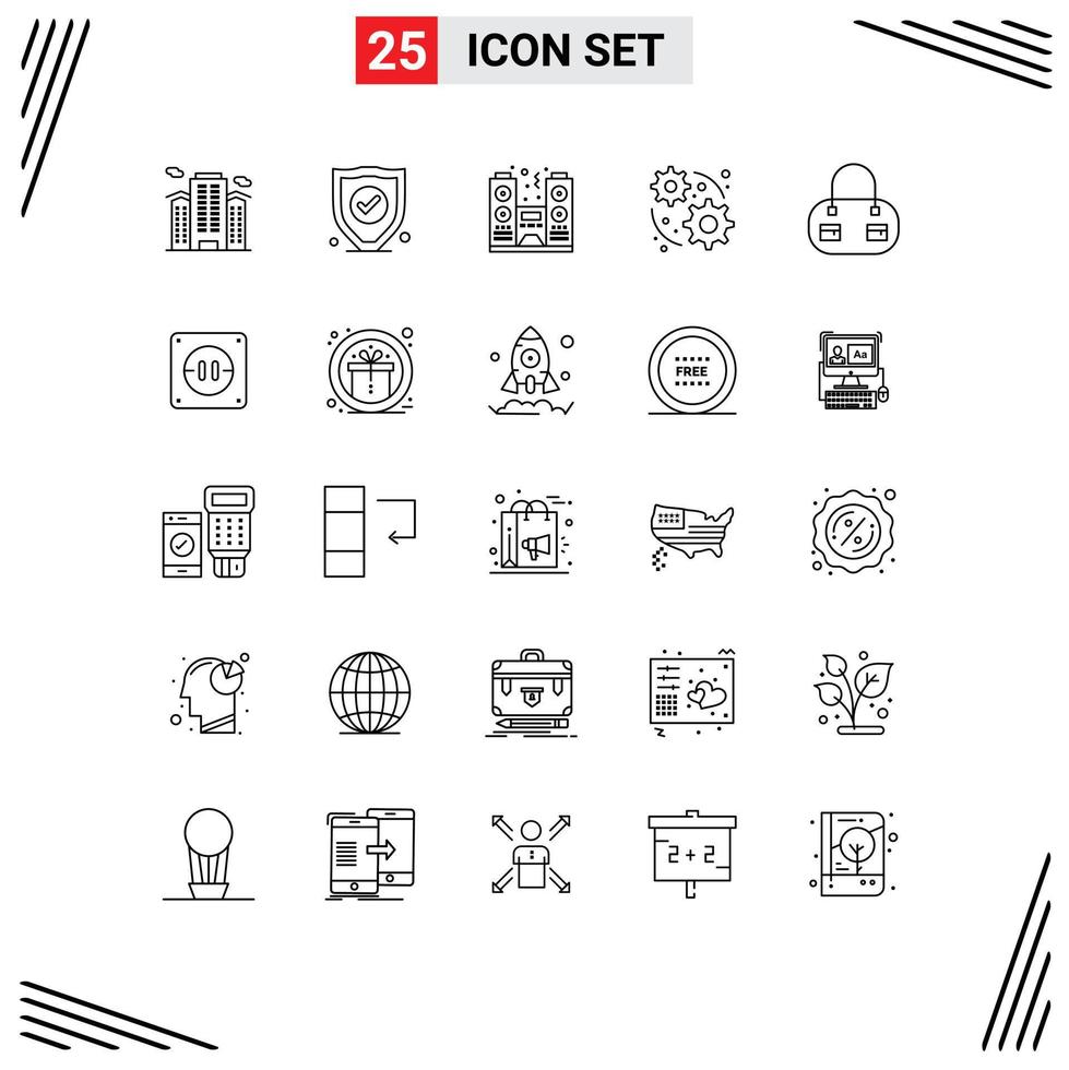 Modern Set of 25 Lines Pictograph of electric bag celebration gear development Editable Vector Design Elements