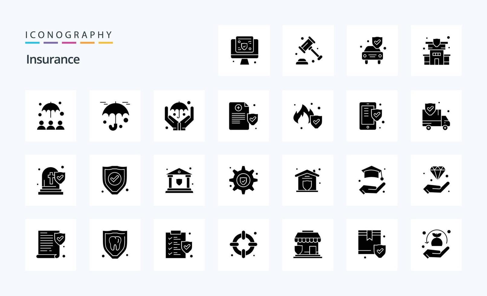 25 Insurance Solid Glyph icon pack vector