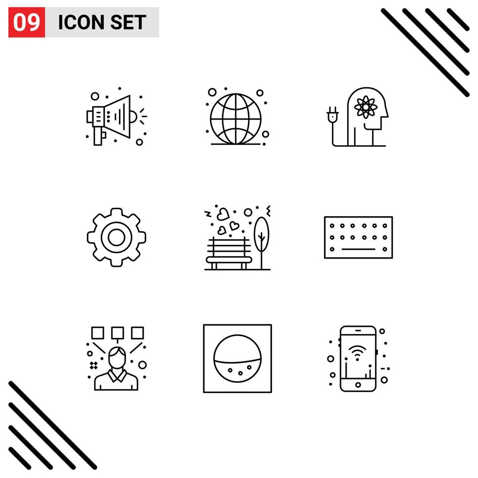 Universal Icon Symbols Group of 9 Modern Outlines of love wheel ability gear basic Editable Vector Design Elements