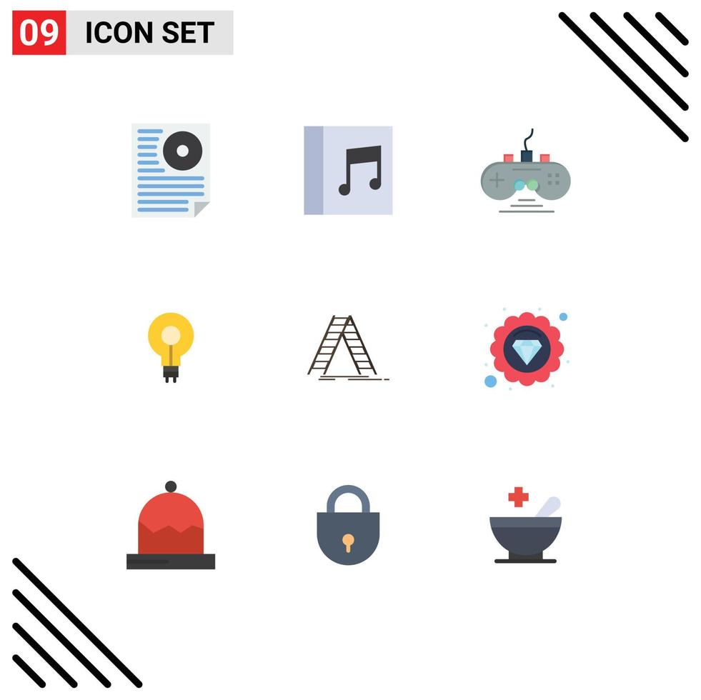 9 Universal Flat Color Signs Symbols of ladder insight controller idea bulb Editable Vector Design Elements