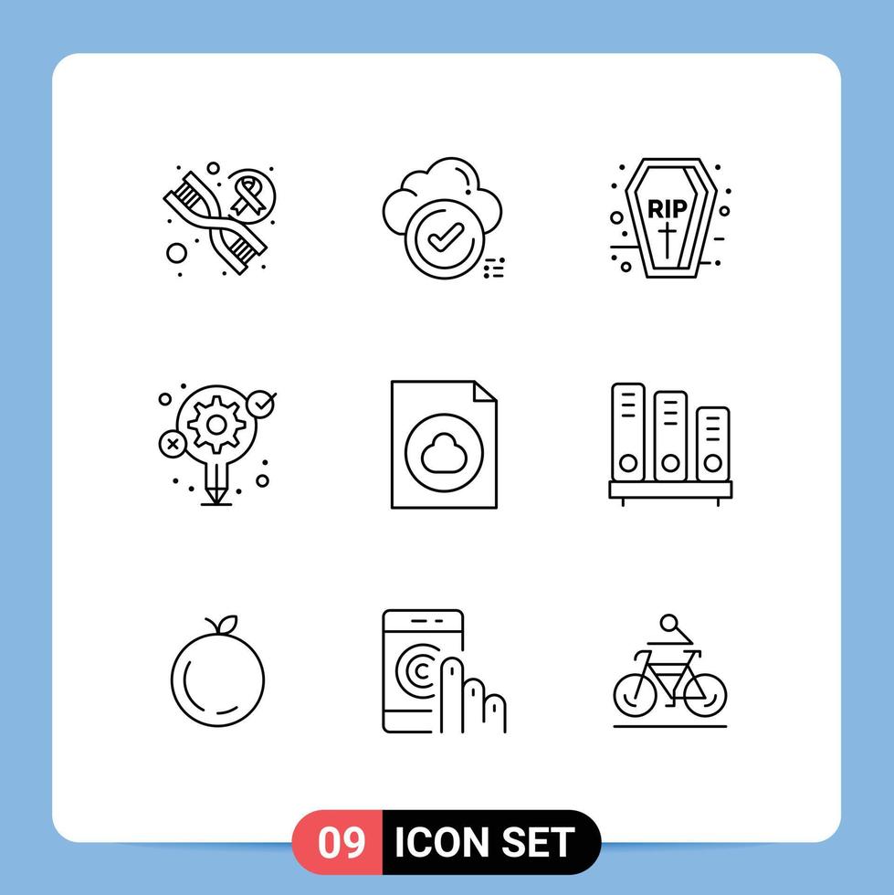 paquete de iconos de vectores de stock de 9 signos y símbolos de línea para el proceso de documentos ataúd idea creativa elementos de diseño de vectores editables