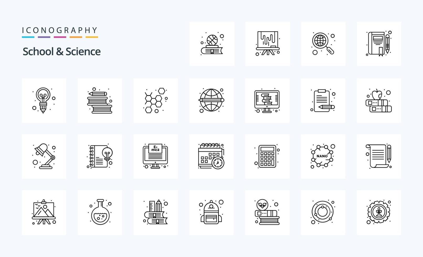 25 School And Science Line icon pack vector