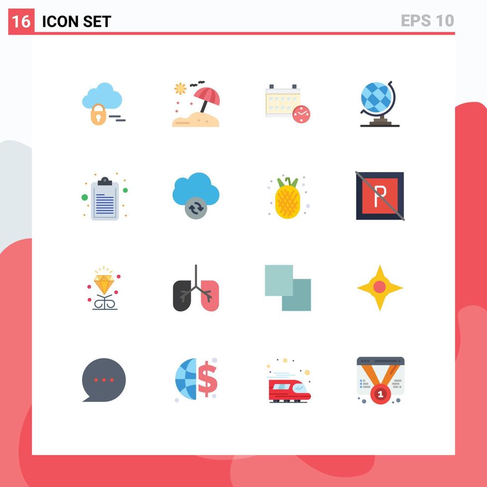 Set of 16 Modern UI Icons Symbols Signs for data note date clipboard globe Editable Pack of Creative Vector Design Elements