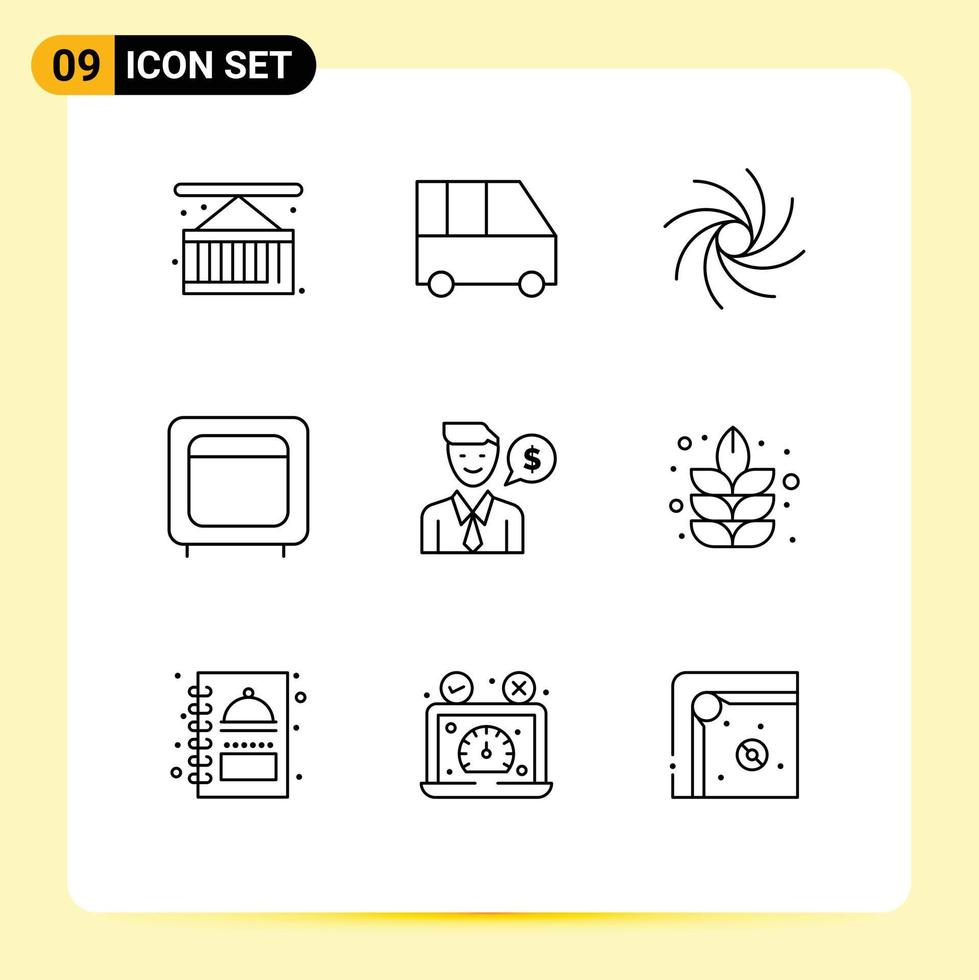Group of 9 Outlines Signs and Symbols for work open galaxy money box Editable Vector Design Elements