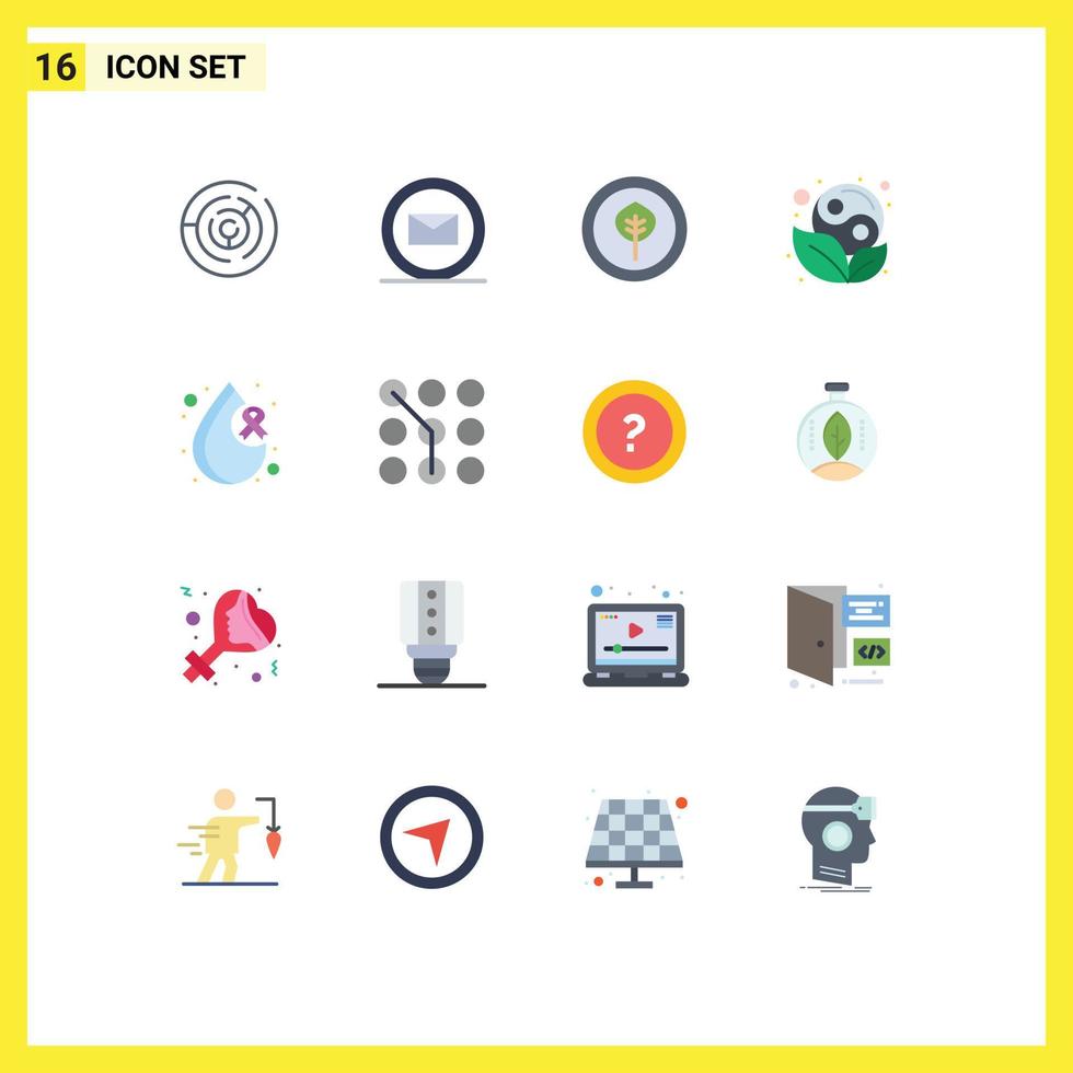 Group of 16 Modern Flat Colors Set for health cancer biological blood yin Editable Pack of Creative Vector Design Elements