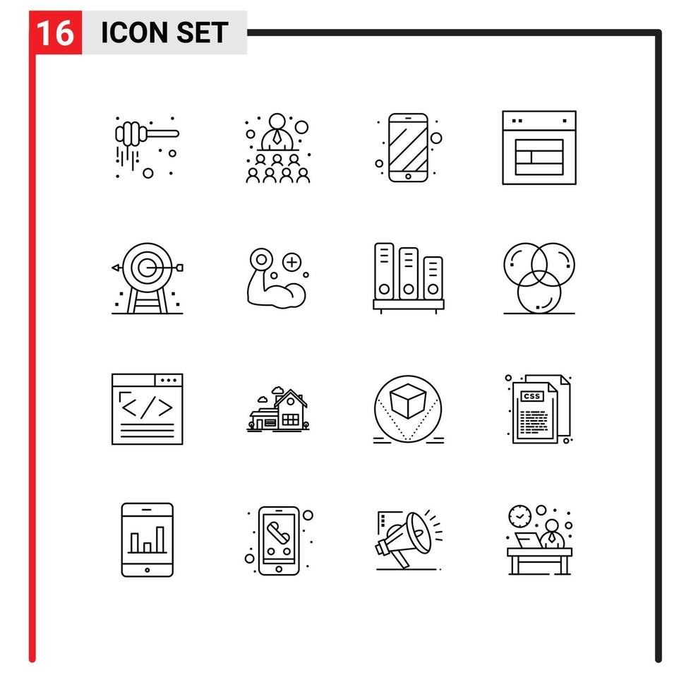 Pack of 16 creative Outlines of business web cell phone site design Editable Vector Design Elements