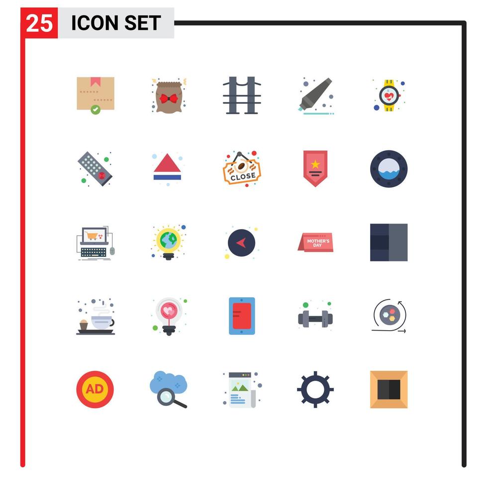 conjunto moderno de 25 colores planos y símbolos como elementos de diseño de vectores editables de caminos de educación de regalos para removedores de atención médica