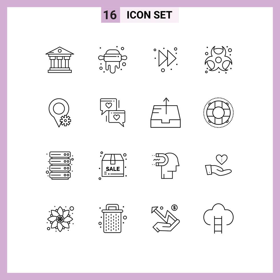 Set of 16 Commercial Outlines pack for chat map forward location chemical Editable Vector Design Elements