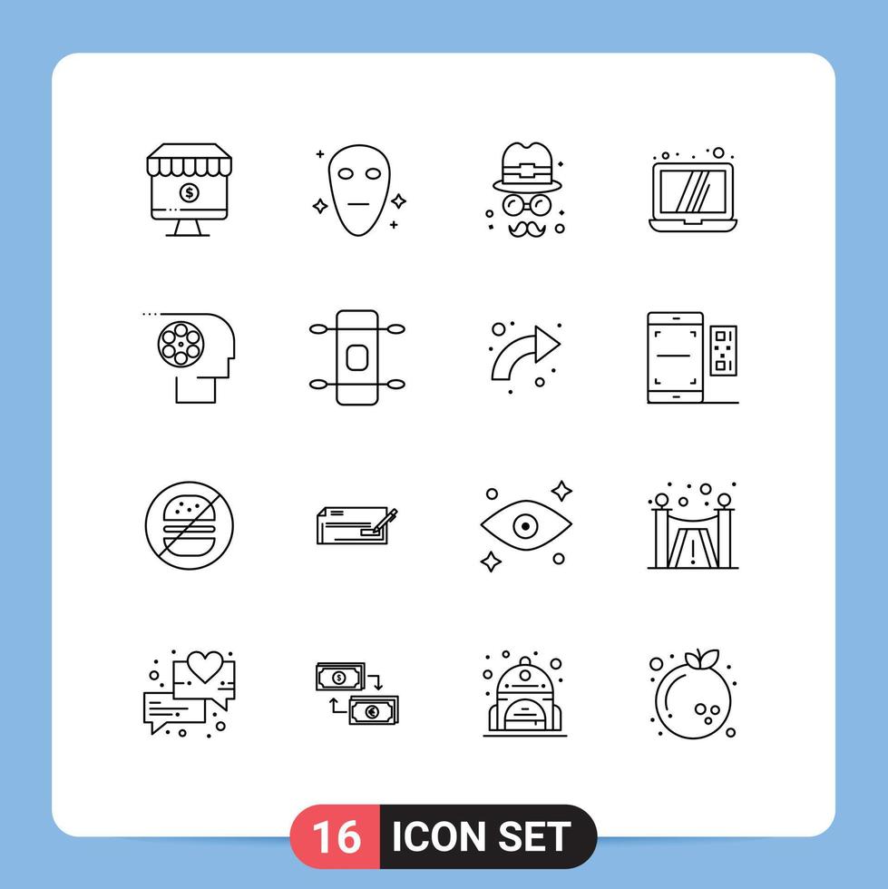 Outline Pack of 16 Universal Symbols of job crew avatar technology computer Editable Vector Design Elements