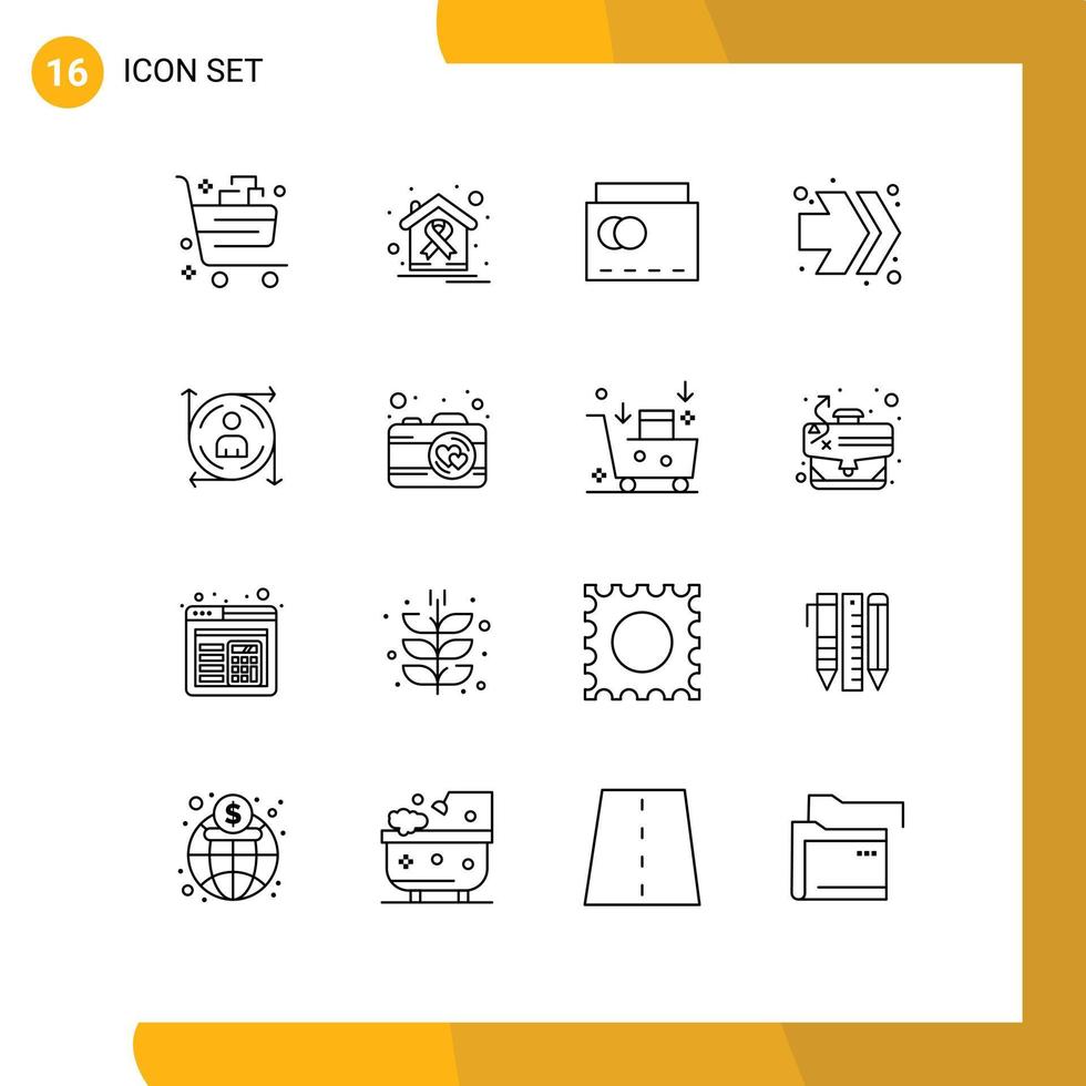 Stock Vector Icon Pack of 16 Line Signs and Symbols for user fast forward health arrows handbag Editable Vector Design Elements