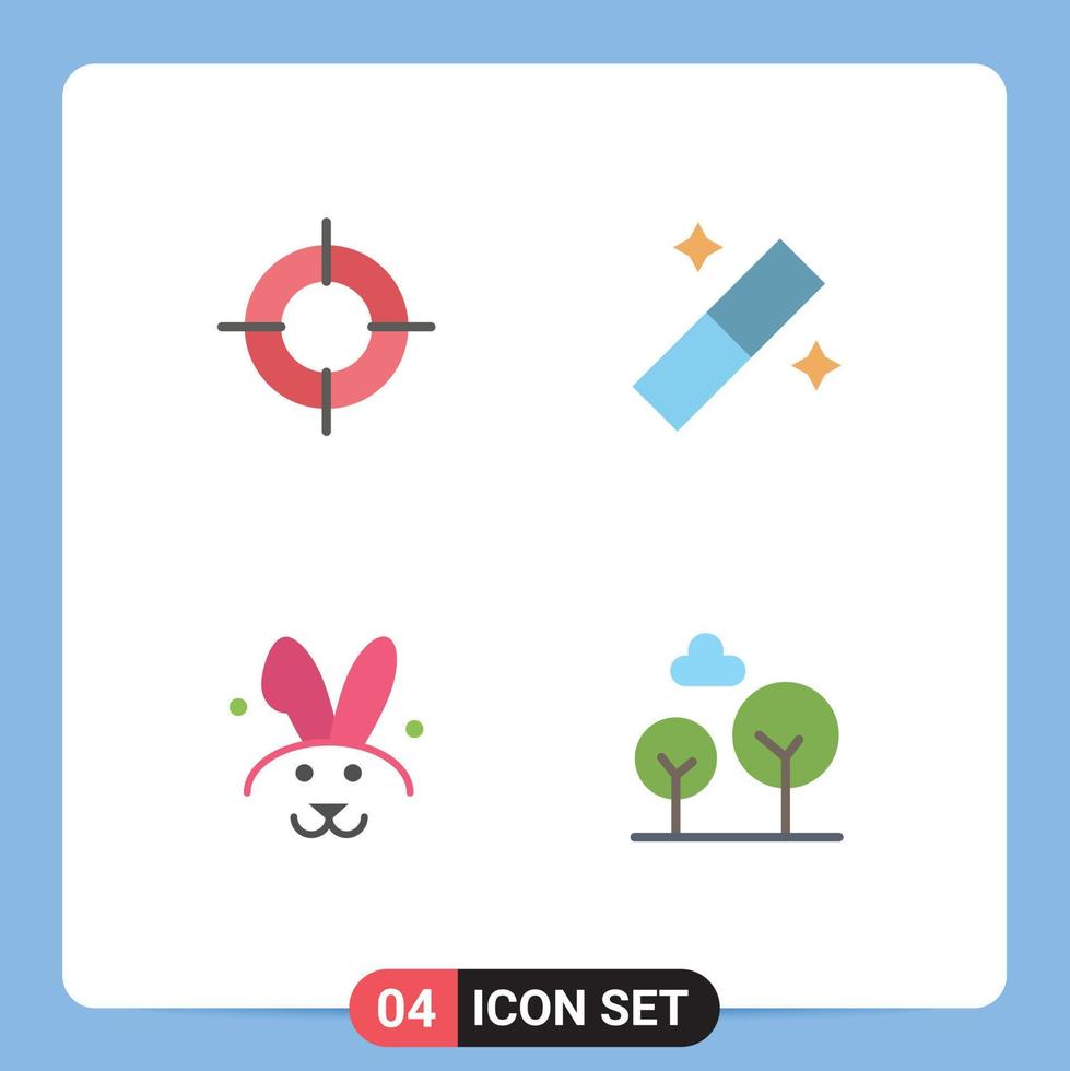 Pack of 4 Modern Flat Icons Signs and Symbols for Web Print Media such as holiday rabbit travel tool evergreen tree Editable Vector Design Elements