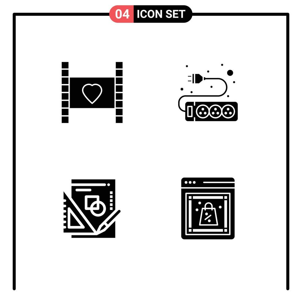 Group of Modern Solid Glyphs Set for film maths love hardware graph Editable Vector Design Elements