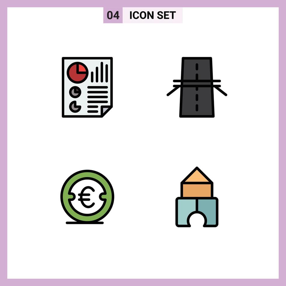 Group of 4 Filledline Flat Colors Signs and Symbols for bars highway page construction euro Editable Vector Design Elements