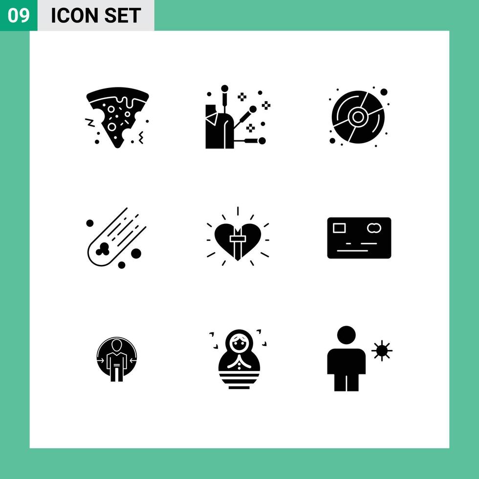 Set of 9 Modern UI Icons Symbols Signs for credit card christian multimedia celebration love Editable Vector Design Elements