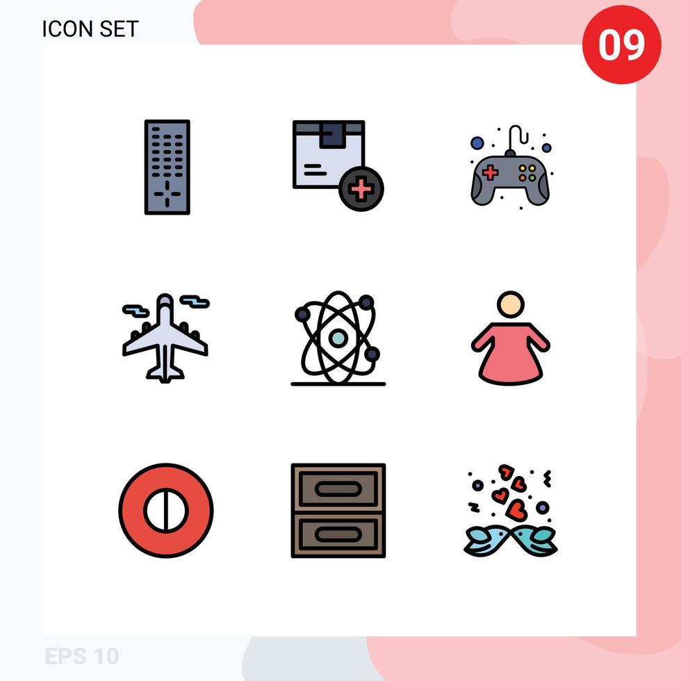 Universal Icon Symbols Group of 9 Modern Filledline Flat Colors of energy world control pad transport airplane Editable Vector Design Elements