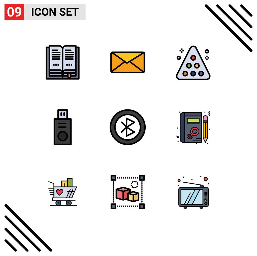 Stock Vector Icon Pack of 9 Line Signs and Symbols for devices bluetooth pool usb disk Editable Vector Design Elements