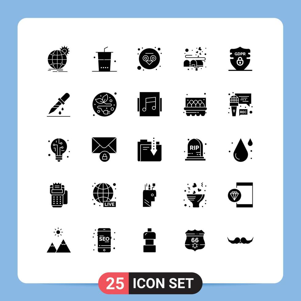Group of 25 Solid Glyphs Signs and Symbols for gdpr mail shopping love box Editable Vector Design Elements