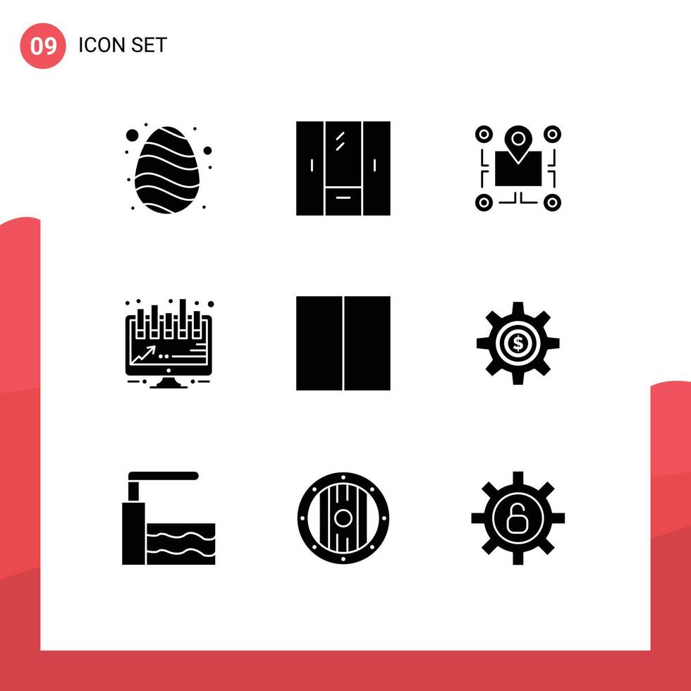 Pack of 9 Modern Solid Glyphs Signs and Symbols for Web Print Media such as grid board wardrobe analytics area Editable Vector Design Elements