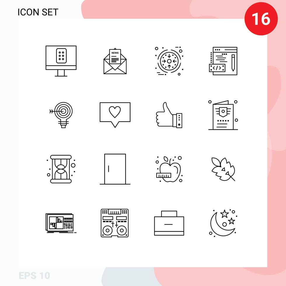 Modern Set of 16 Outlines and symbols such as goal target business web coding Editable Vector Design Elements