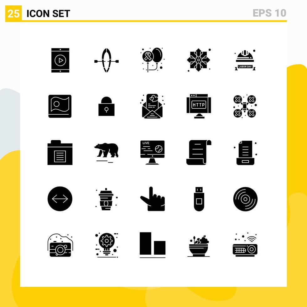 User Interface Pack of 25 Basic Solid Glyphs of muslim design balloons pattern world Editable Vector Design Elements