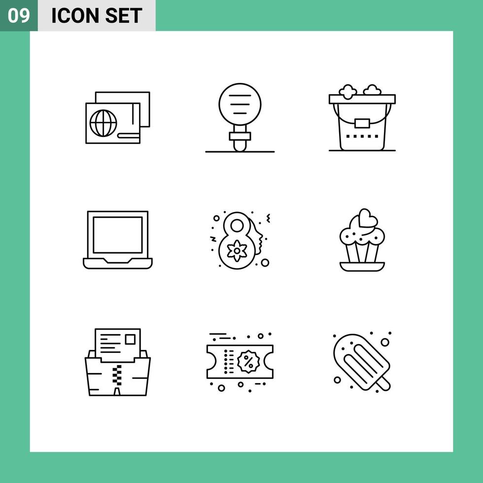 9 iconos creativos signos y símbolos modernos de investigación de preferencias de ocho marchas elementos de diseño de vectores editables de computadoras portátiles