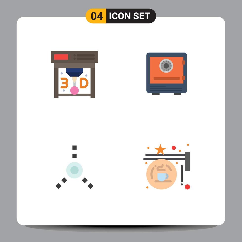 Mobile Interface Flat Icon Set of 4 Pictograms of printing security safe lock fire ware Editable Vector Design Elements