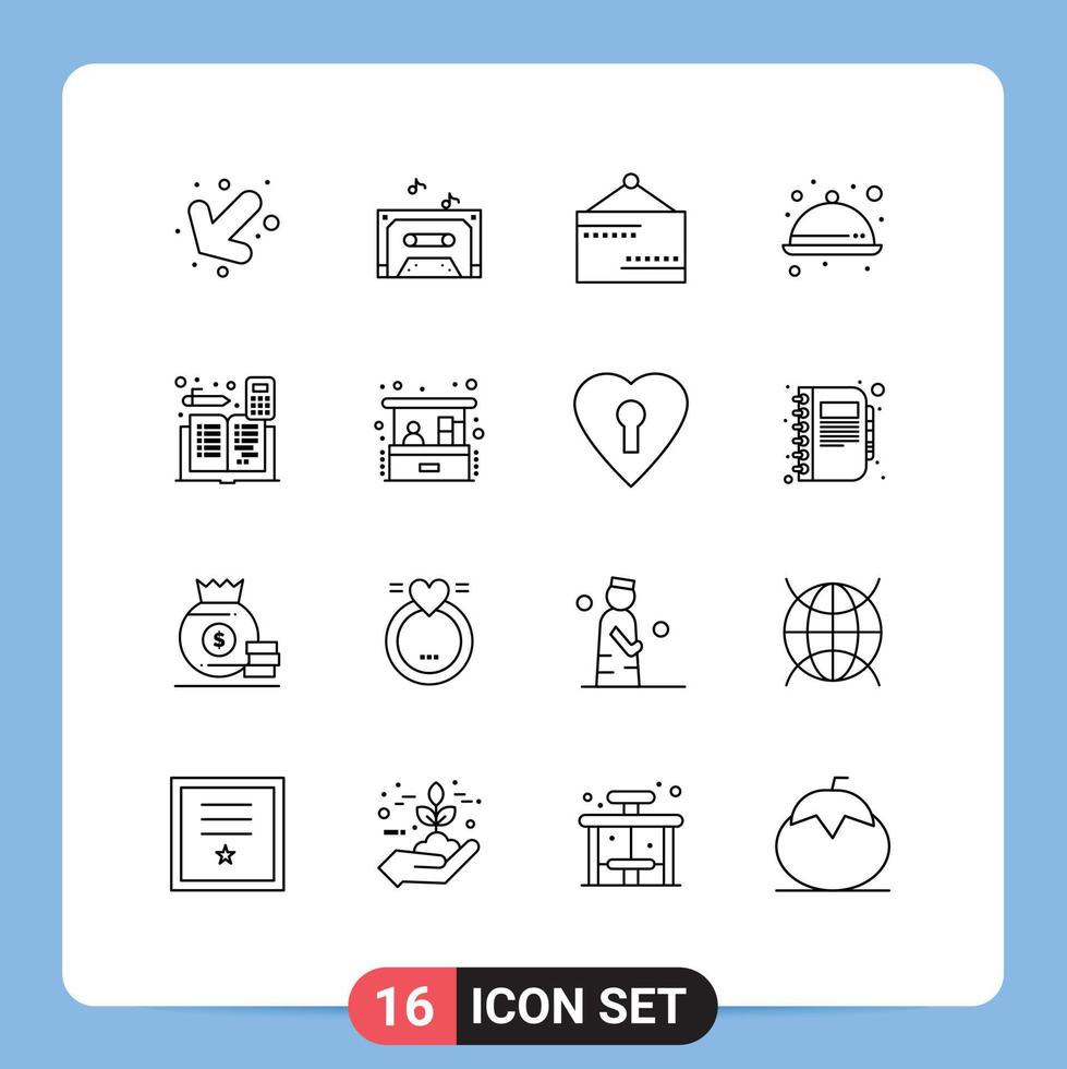 Pack of 16 creative Outlines of accounts calculator open accounting meal Editable Vector Design Elements