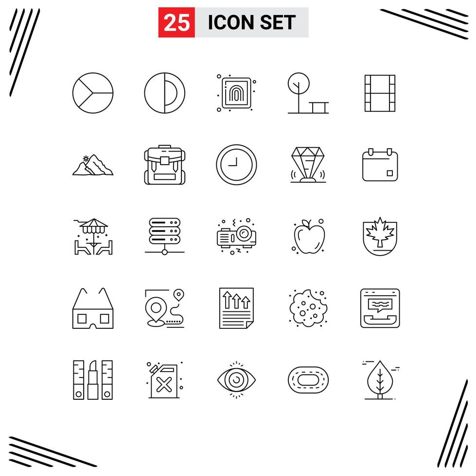 Universal Icon Symbols Group of 25 Modern Lines of video park sun nature security Editable Vector Design Elements