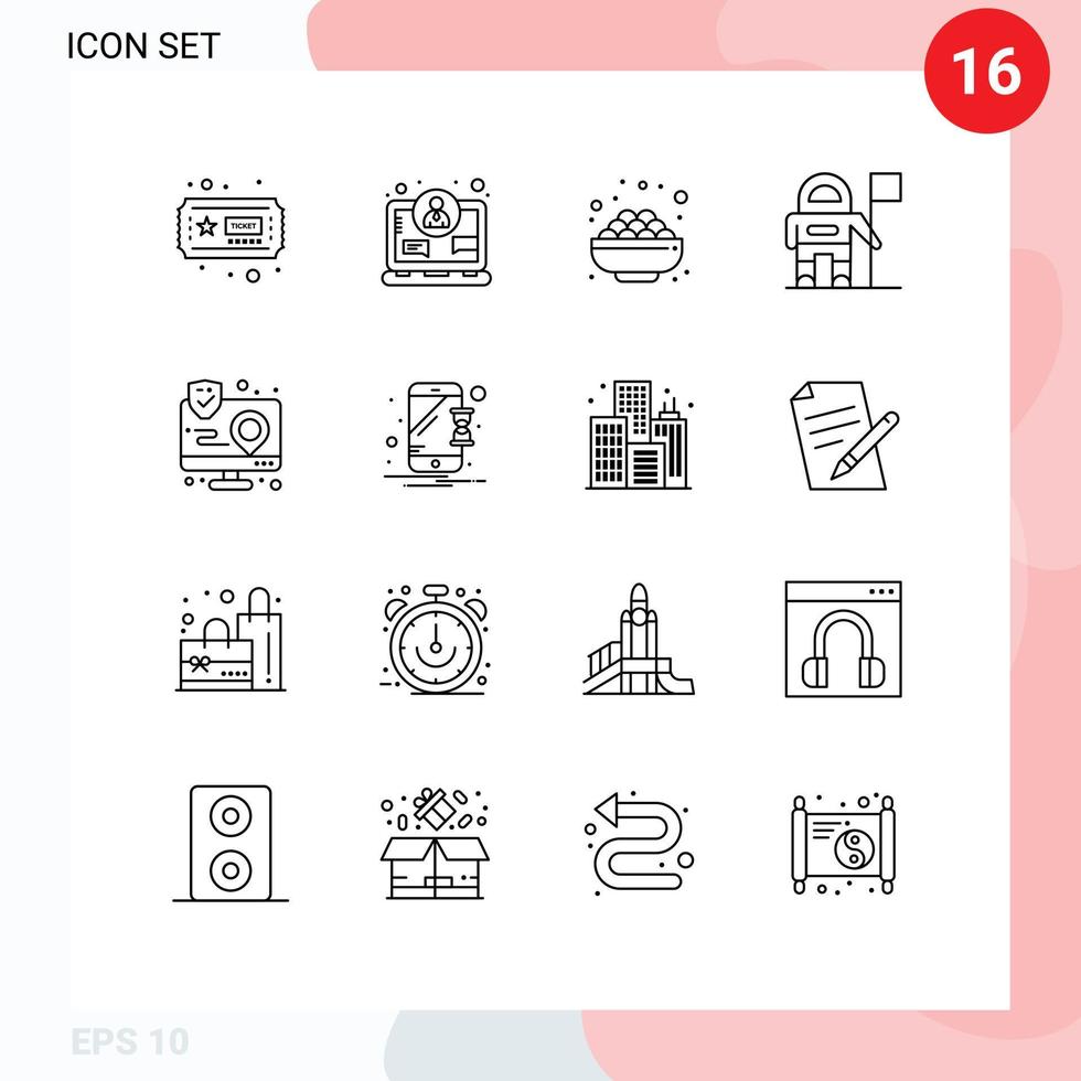 User Interface Pack of 16 Basic Outlines of interface app grocery action exploration Editable Vector Design Elements