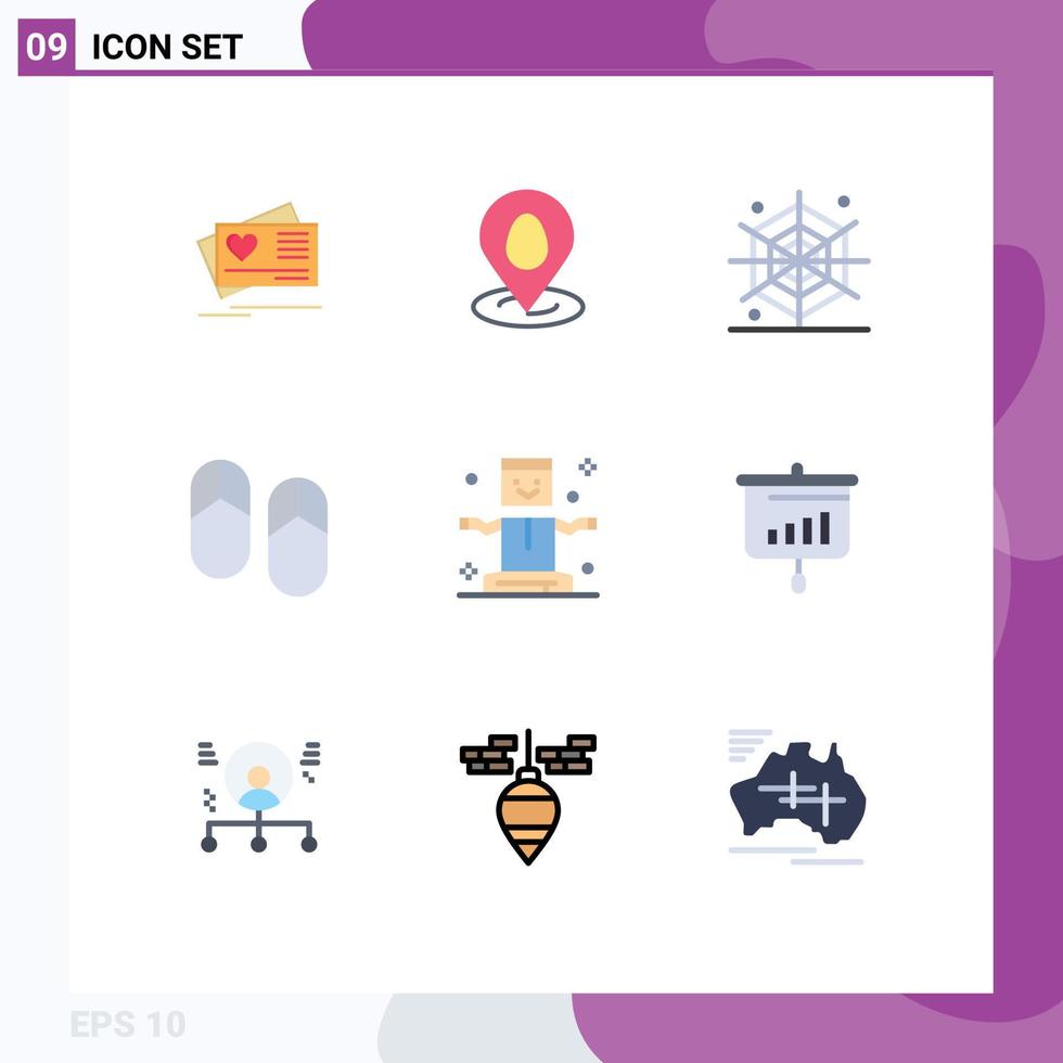 Mobile Interface Flat Color Set of 9 Pictograms of levitation entertainment halloween slippers holiday Editable Vector Design Elements