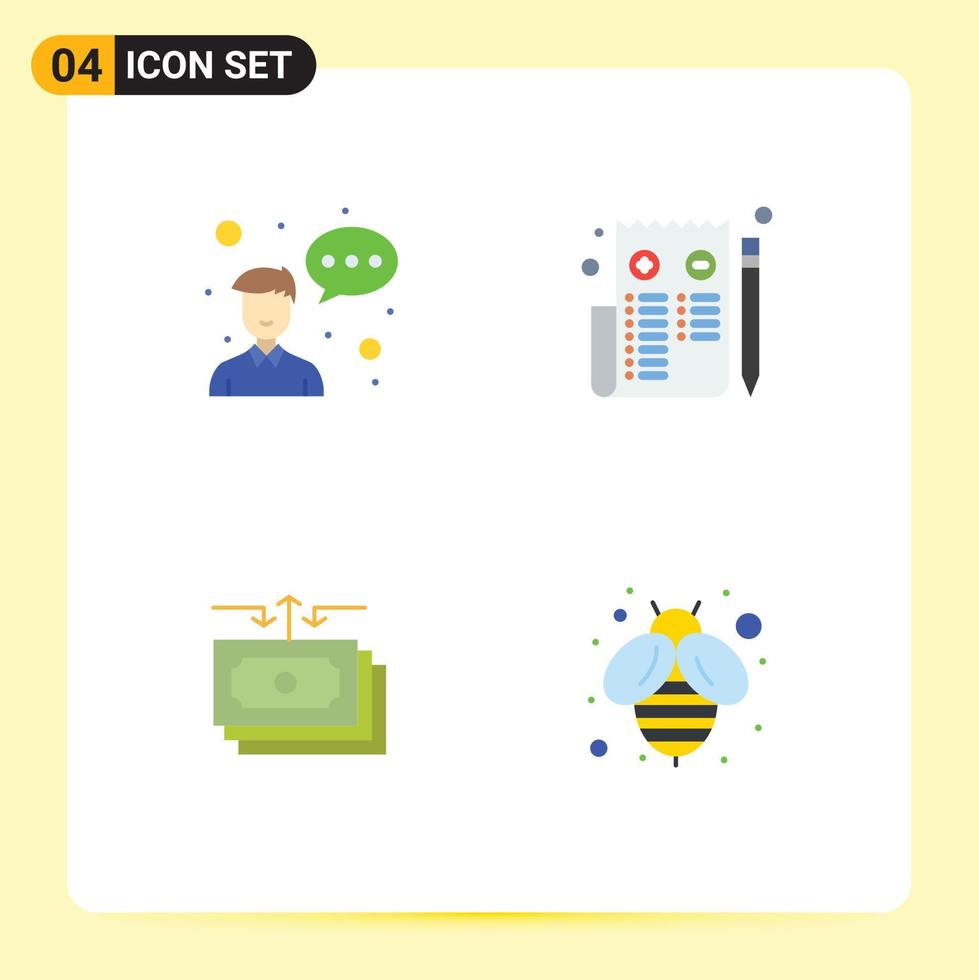 Pictogram Set of 4 Simple Flat Icons of avatar flow profession page cash Editable Vector Design Elements