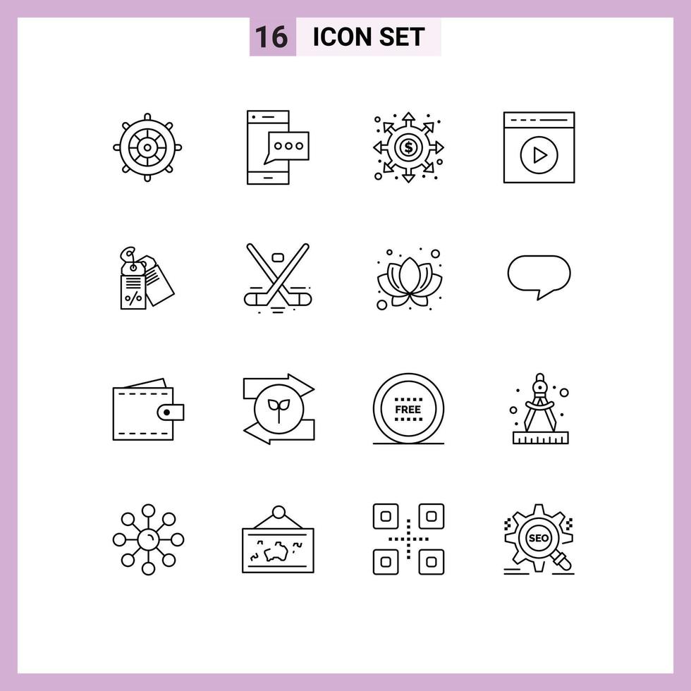 Outline Pack of 16 Universal Symbols of video play media play smart phone audio play portal Editable Vector Design Elements