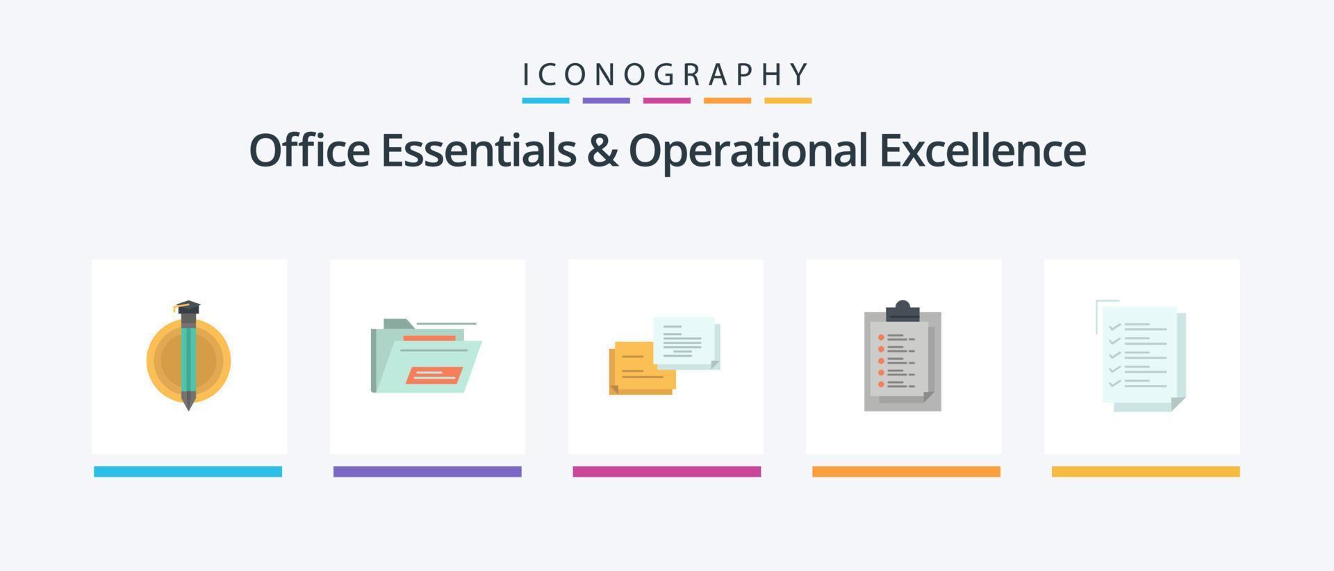 Office Essentials And Operational Exellence Flat 5 Icon Pack Including check list. result. report card. popup. Creative Icons Design vector