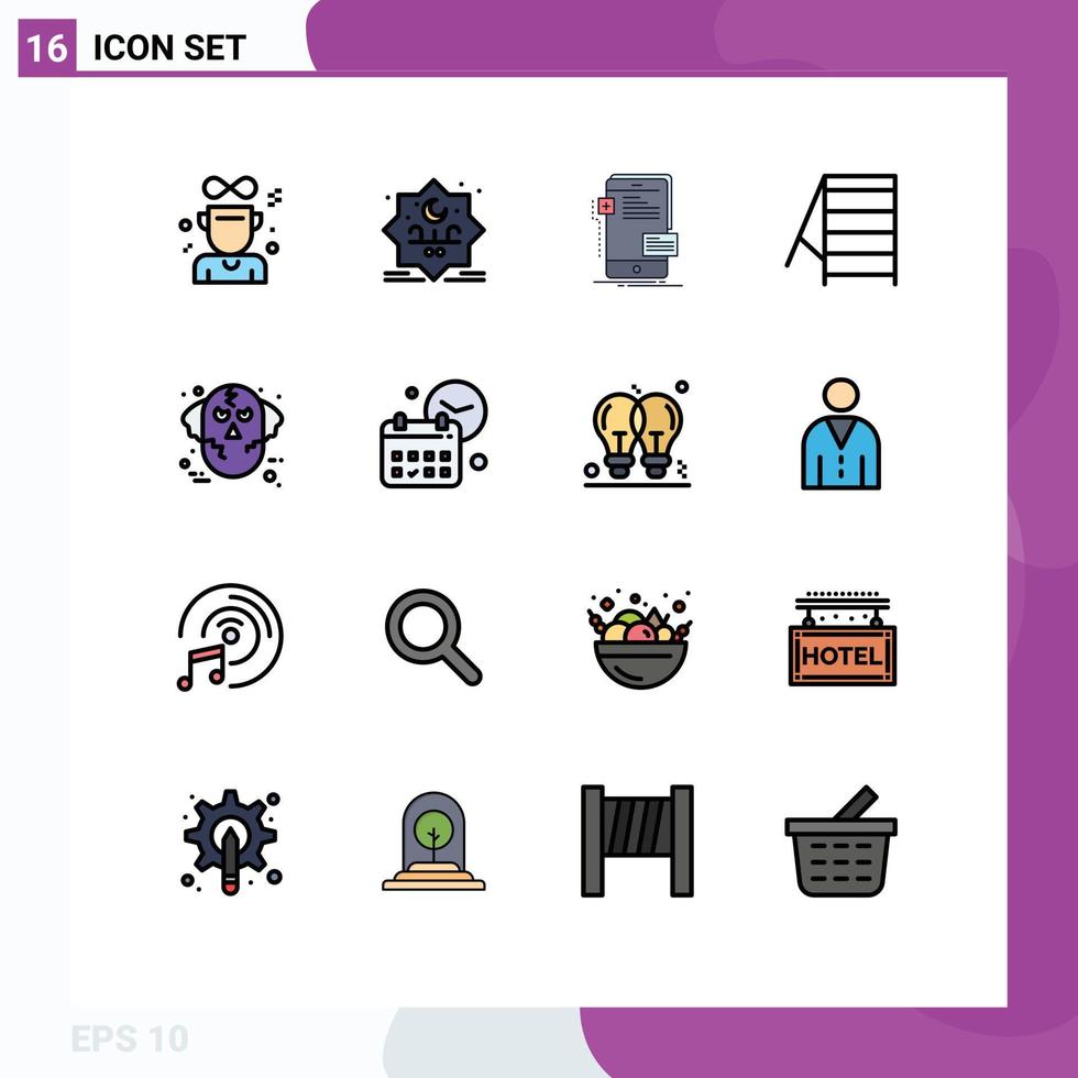 Flat Color Filled Line Pack of 16 Universal Symbols of halloween tools frontend stairs developer Editable Creative Vector Design Elements