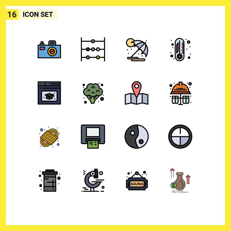 16 iconos creativos signos y símbolos modernos de tapa de comida paraguas educación termómetro elementos de diseño de vectores creativos editables