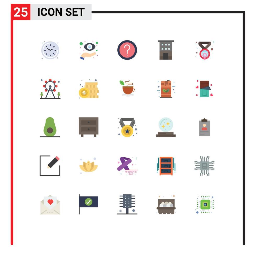 Flat Color Pack of 25 Universal Symbols of shop front buildings vision building info Editable Vector Design Elements