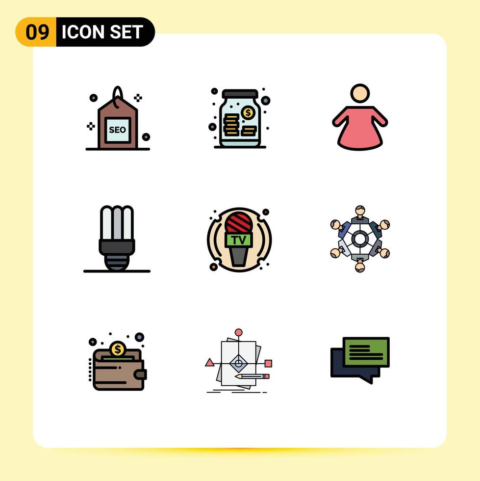 9 Creative Icons Modern Signs and Symbols of news journalist money device lamp Editable Vector Design Elements