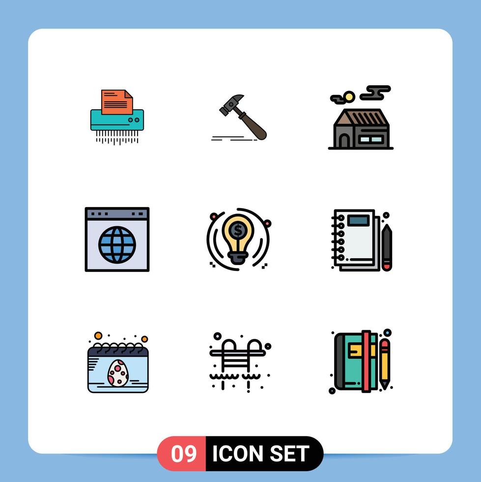 Set of 9 Modern UI Icons Symbols Signs for link real estate construction sun home Editable Vector Design Elements