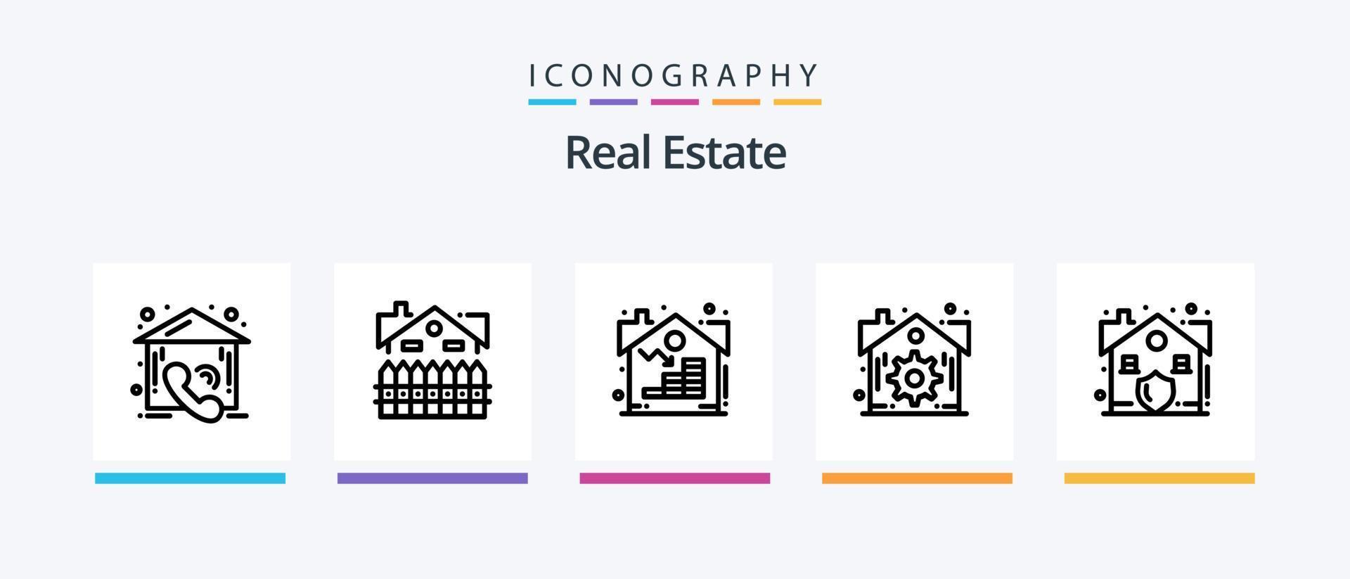 paquete de iconos de la línea 5 de bienes raíces que incluye propiedades. llamada. construcción. mano. verdadero. diseño de iconos creativos vector