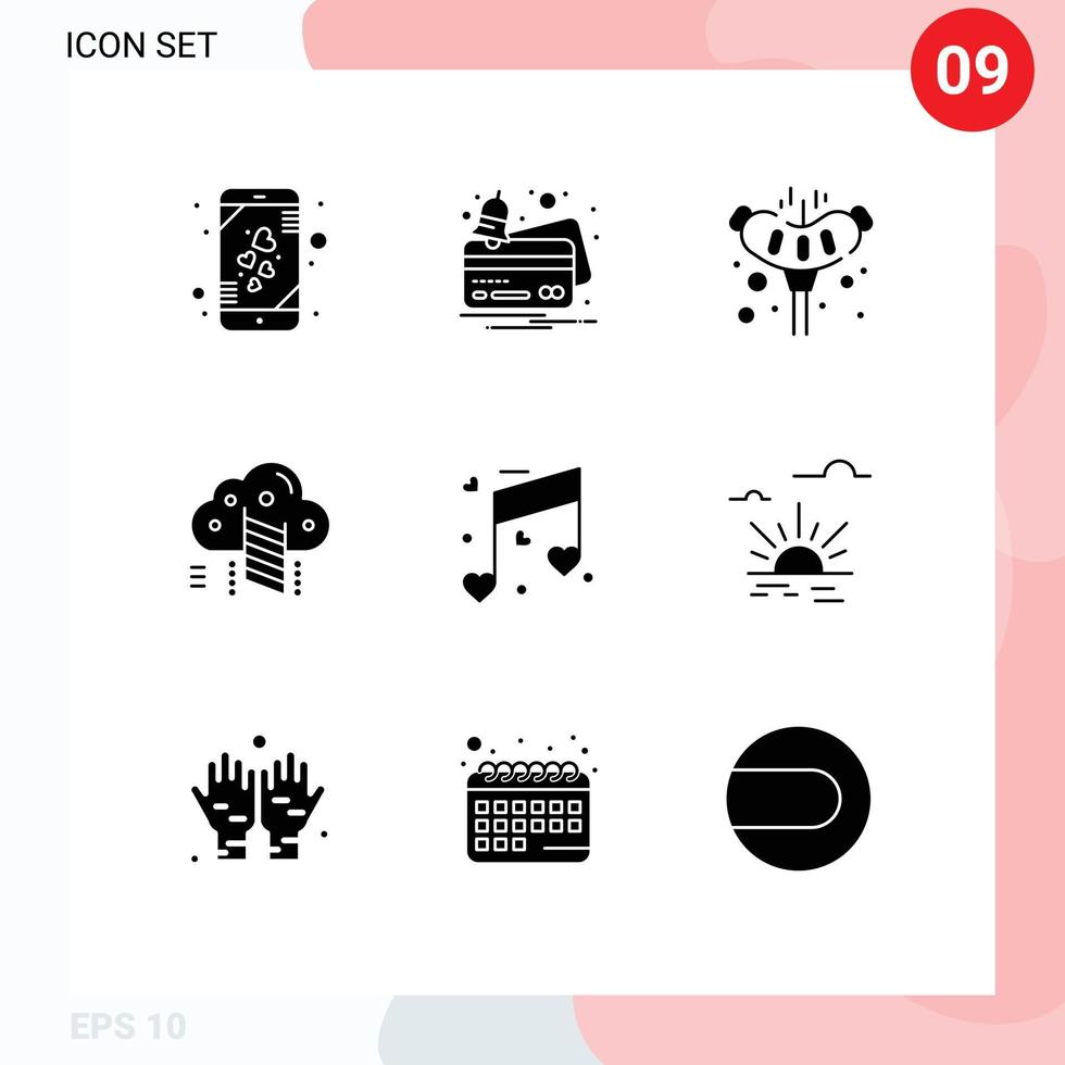 9 User Interface Solid Glyph Pack of modern Signs and Symbols of love data meat reach ladder Editable Vector Design Elements