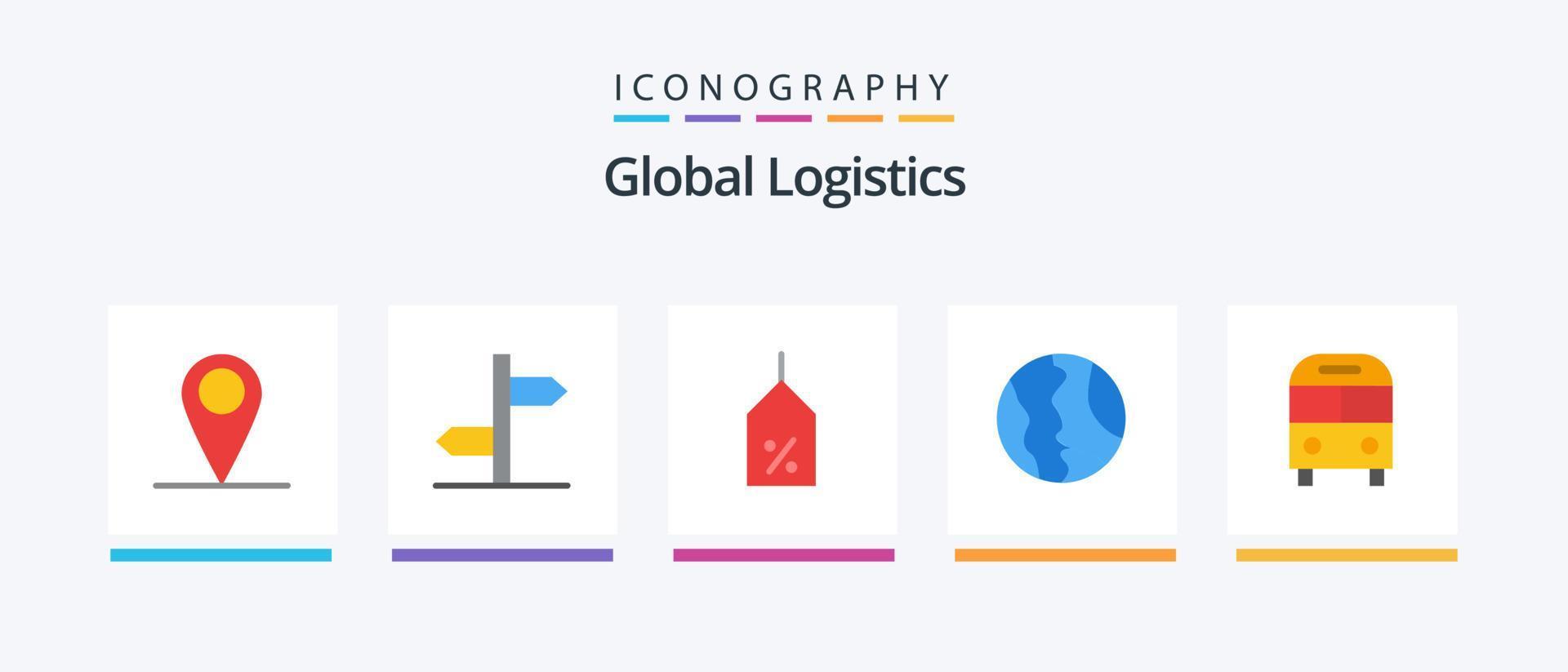 Global Logistics Flat 5 Icon Pack Including auto. world. tag. map. global. Creative Icons Design vector