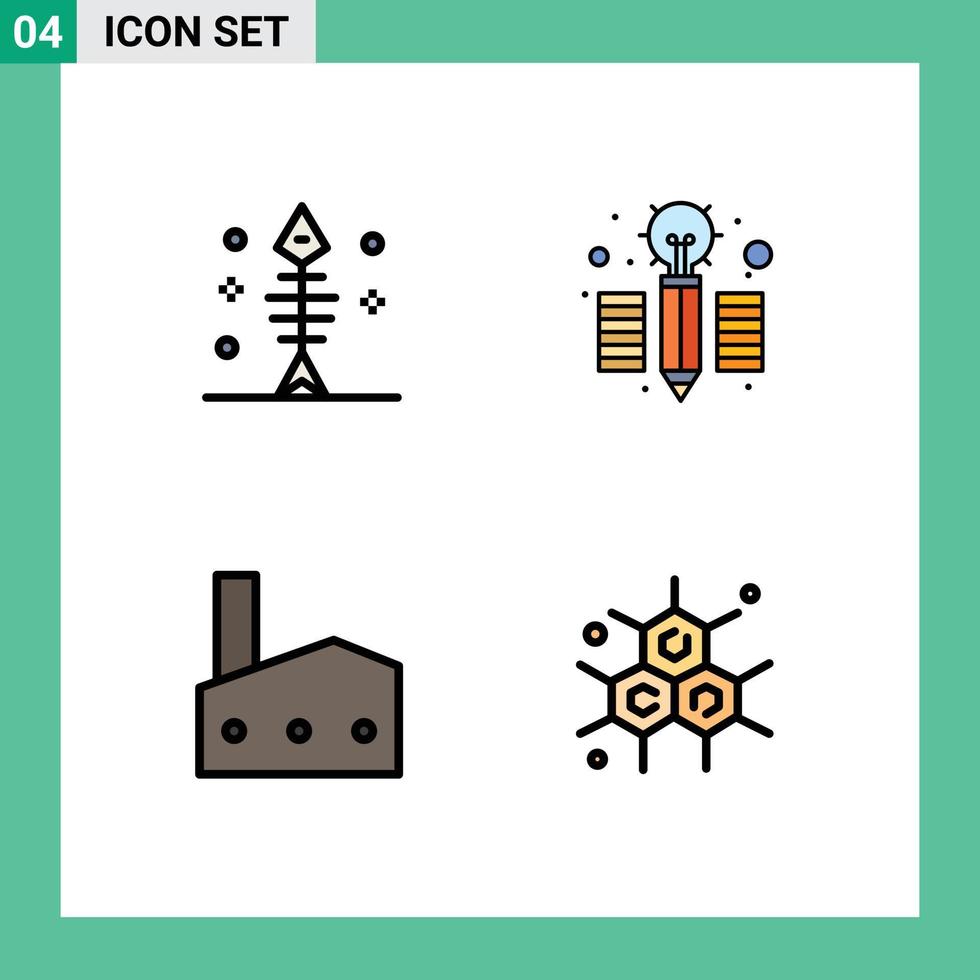 Set of 4 Modern UI Icons Symbols Signs for bone industrial plant seafood pencil nuclear plant Editable Vector Design Elements