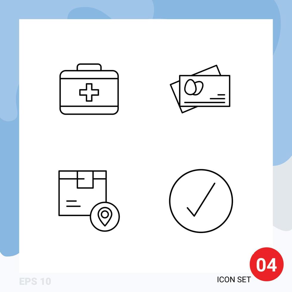 4 Universal Line Signs Symbols of bag placeholder passport box check Editable Vector Design Elements