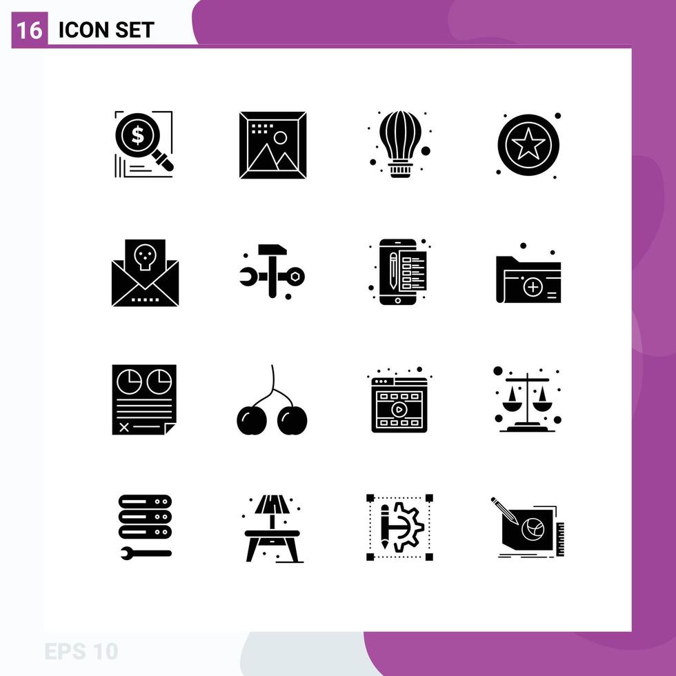 User Interface Pack of 16 Basic Solid Glyphs of address star picture online parachute Editable Vector Design Elements