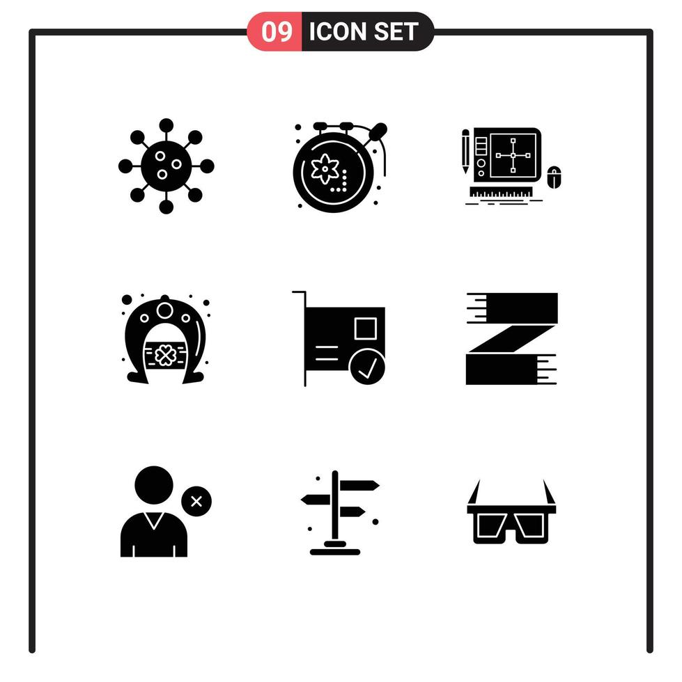 Modern Set of 9 Solid Glyphs and symbols such as horseshoe festival hobbies day software Editable Vector Design Elements