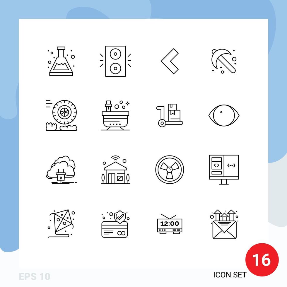 16 iconos creativos signos y símbolos modernos de herramienta de flecha de fricción de rueda jardinería elementos de diseño vectorial editables vector
