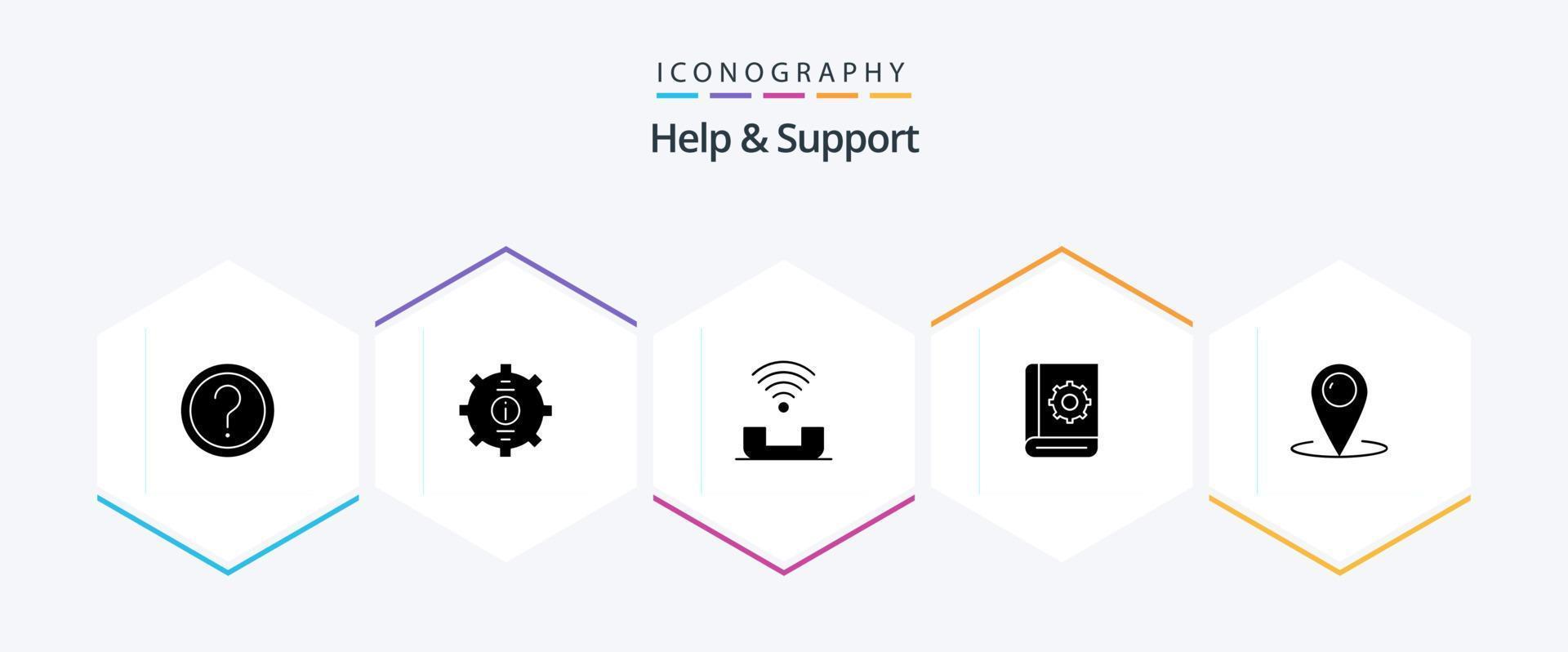 ayuda y soporte Paquete de iconos de 25 glifos que incluye ayuda. asistente. Servicio. teléfono. productividad vector