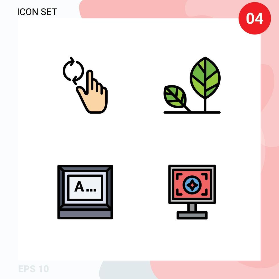 Mobile Interface Filledline Flat Color Set of 4 Pictograms of finger screen gesture environment text Editable Vector Design Elements
