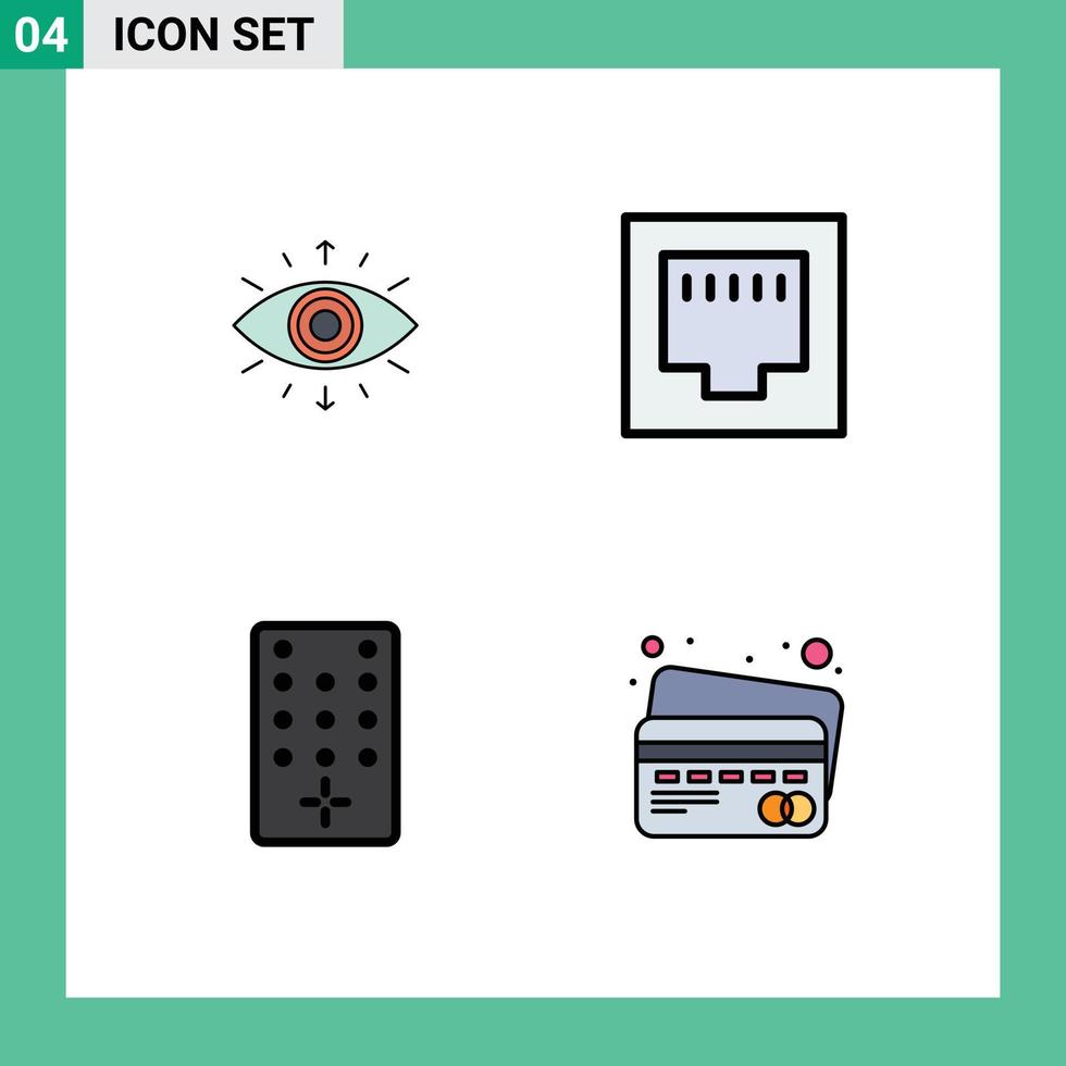 Pack of 4 Modern Filledline Flat Colors Signs and Symbols for Web Print Media such as eye tv member port credit card Editable Vector Design Elements