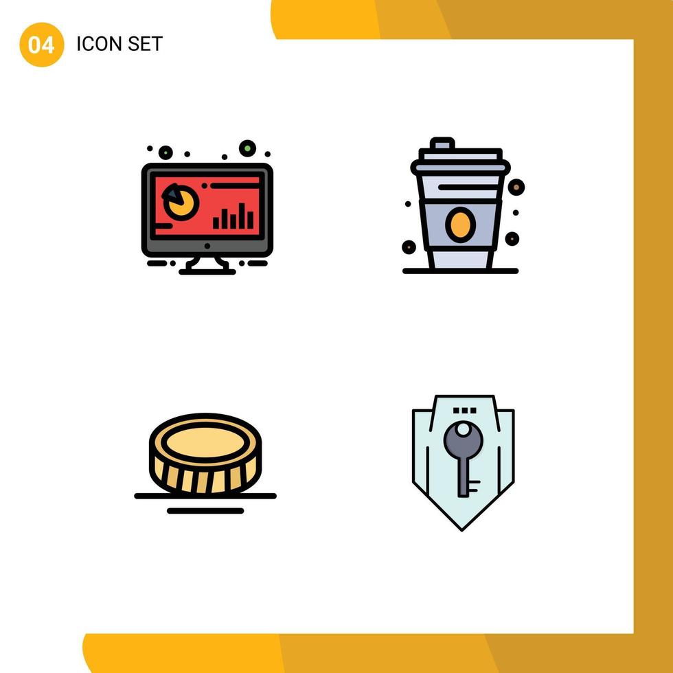 Pictogram Set of 4 Simple Filledline Flat Colors of analytic coin monitor drink access Editable Vector Design Elements